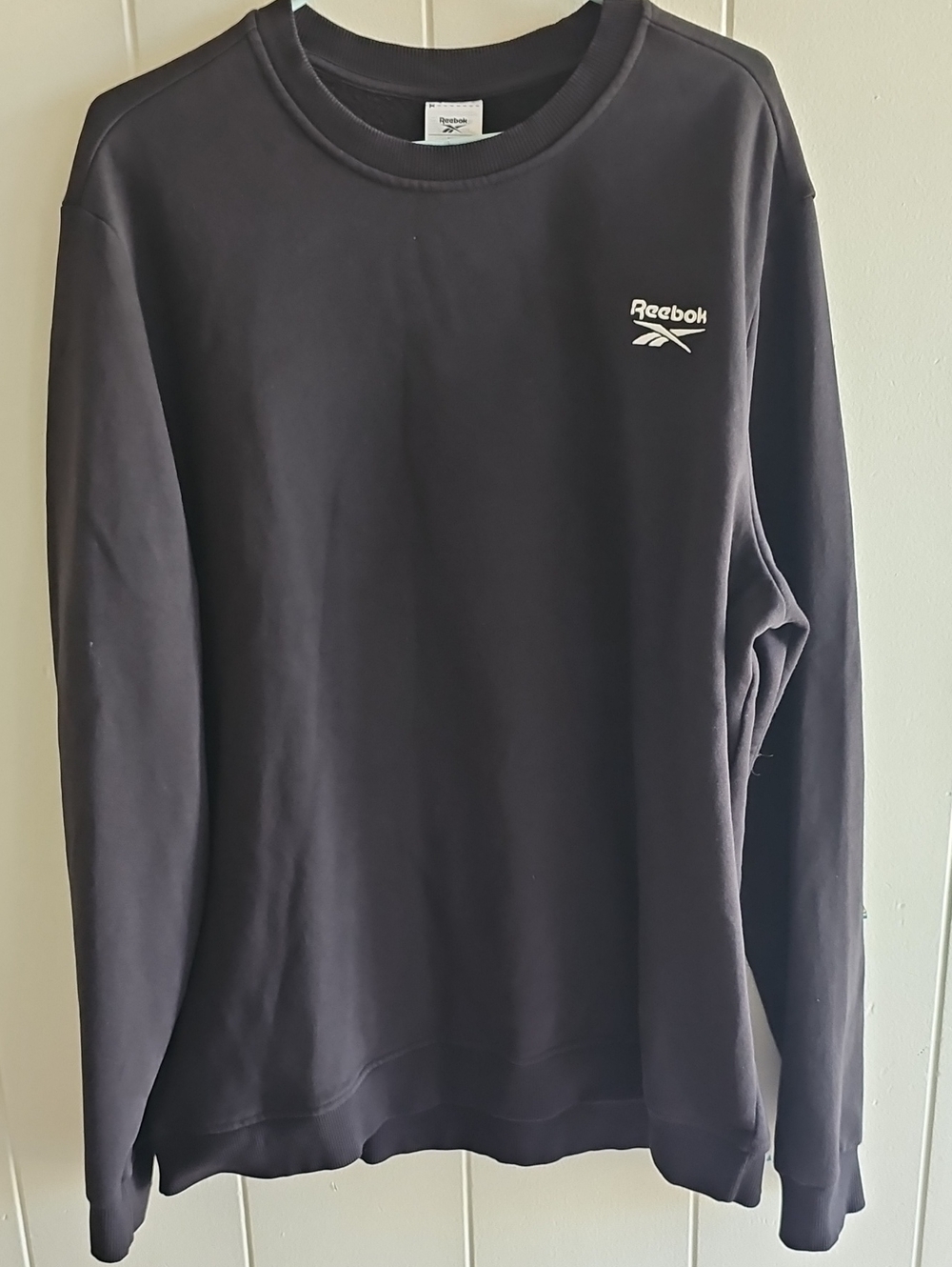 Reebok Men’s Black Crewneck Pullover with White Logo Mens Size XL